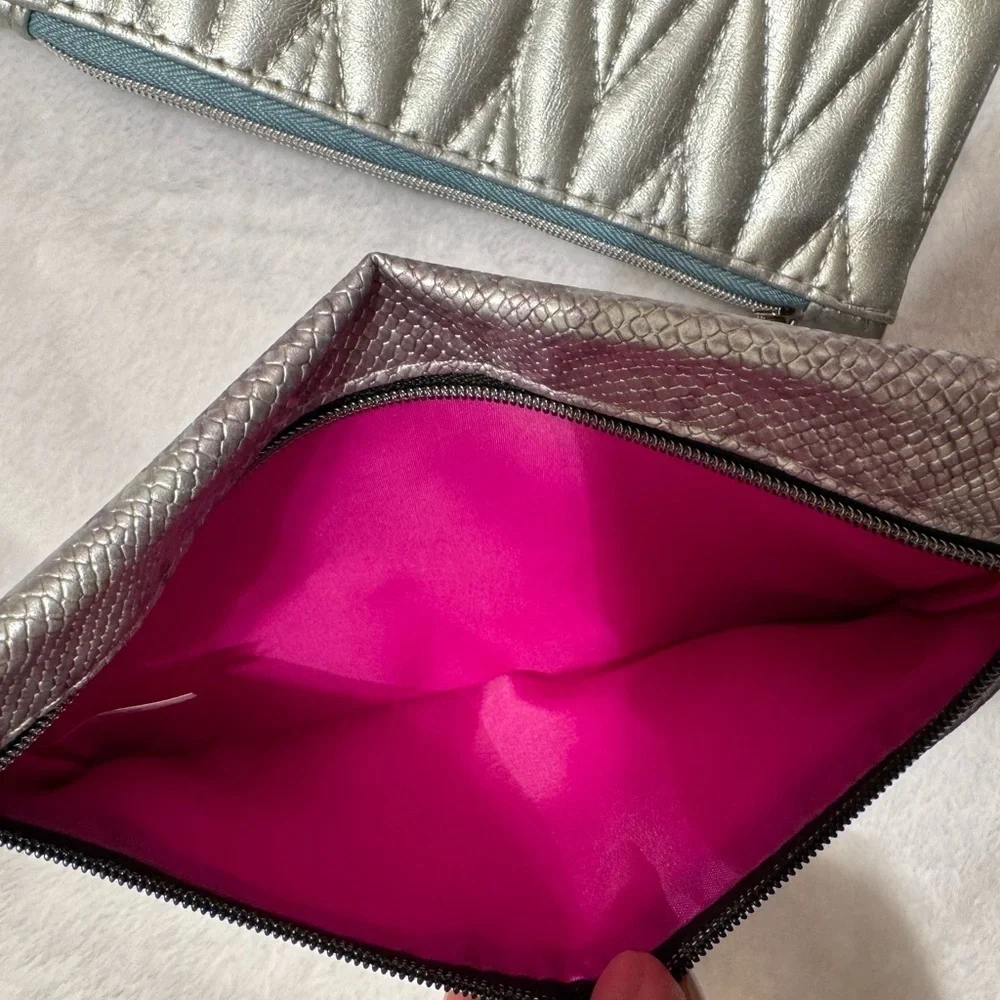 Silver Makeup Cosmetic Bag Set 2 NWOT